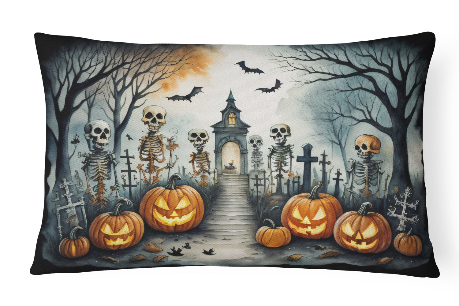 More Spooky Halloween Throw Pillow Throw Pillow for Indoor Couch Bed Outdoor Patio Washable, Skeleton 2272,12Hx16W