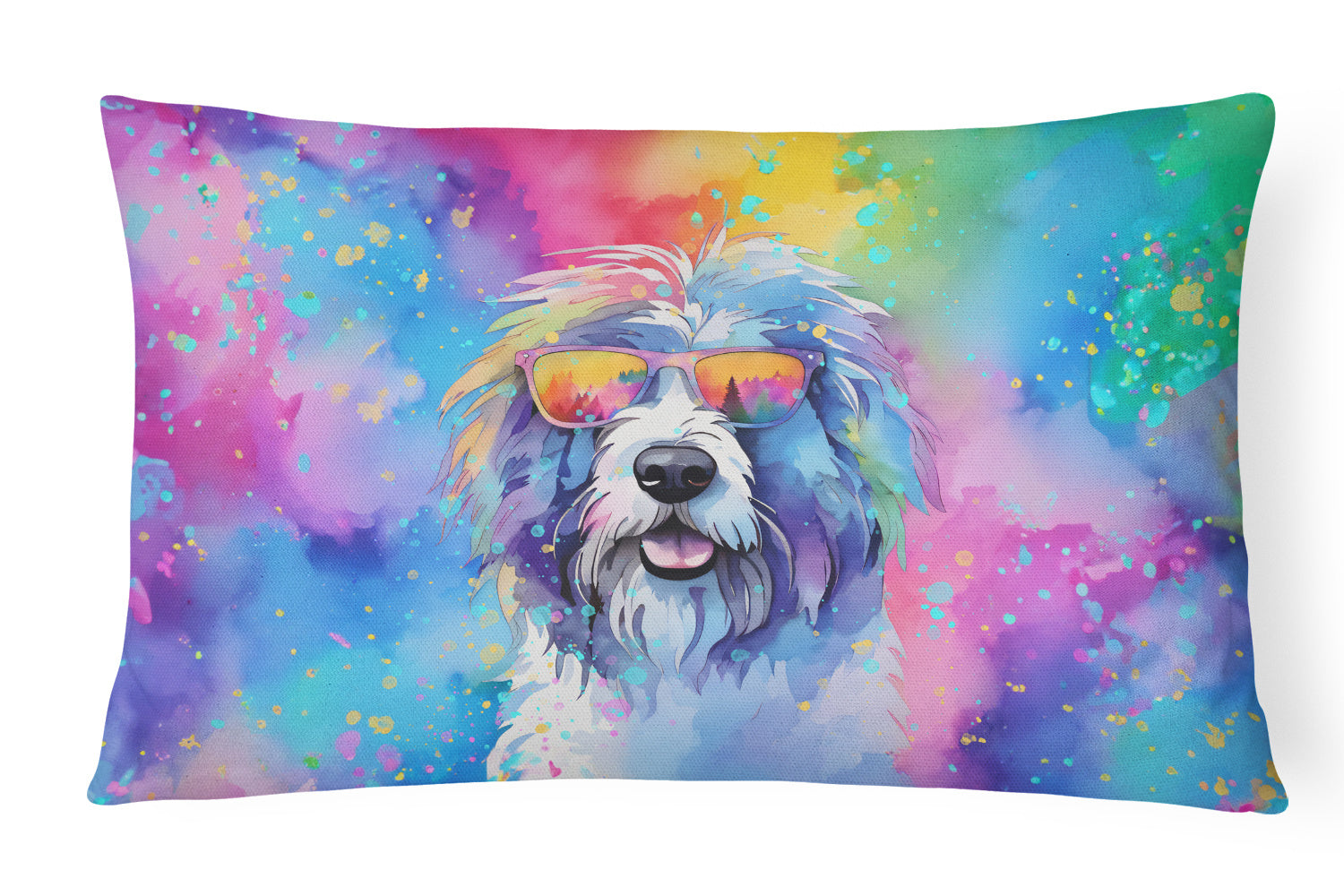 Hippie Dawg Throw Pillow Throw Pillow for Indoor Couch Bed Outdoor Patio Washable, Old English Sheepdog 2534,12Hx16W