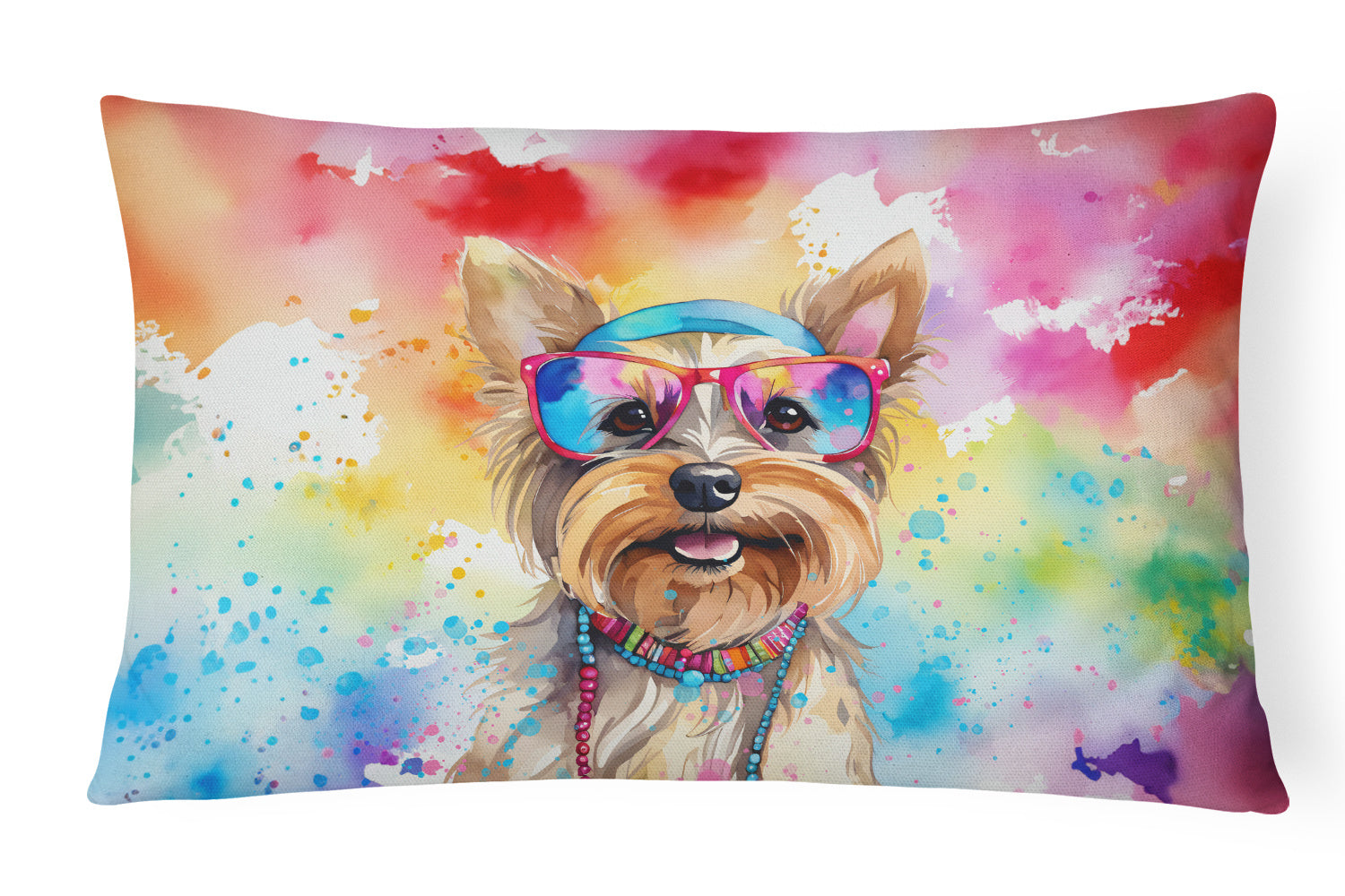 Hippie Dawg Throw Pillow Throw Pillow for Indoor Couch Bed Outdoor Patio Washable, Yorkshire Terrier 2578,12Hx16W