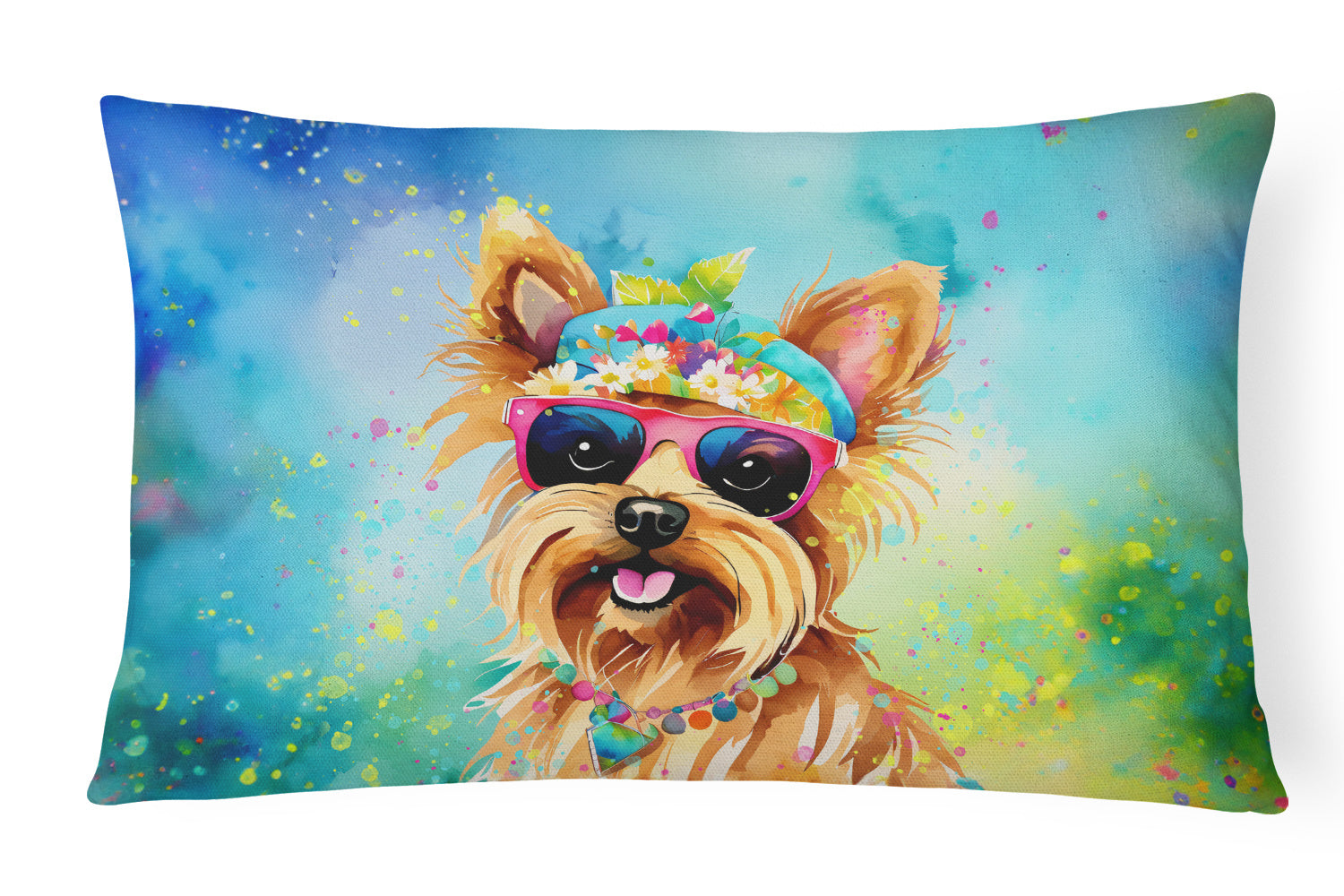 Hippie Dawg Throw Pillow Throw Pillow for Indoor Couch Bed Outdoor Patio Washable, Yorkshire Terrier 2575,12Hx16W