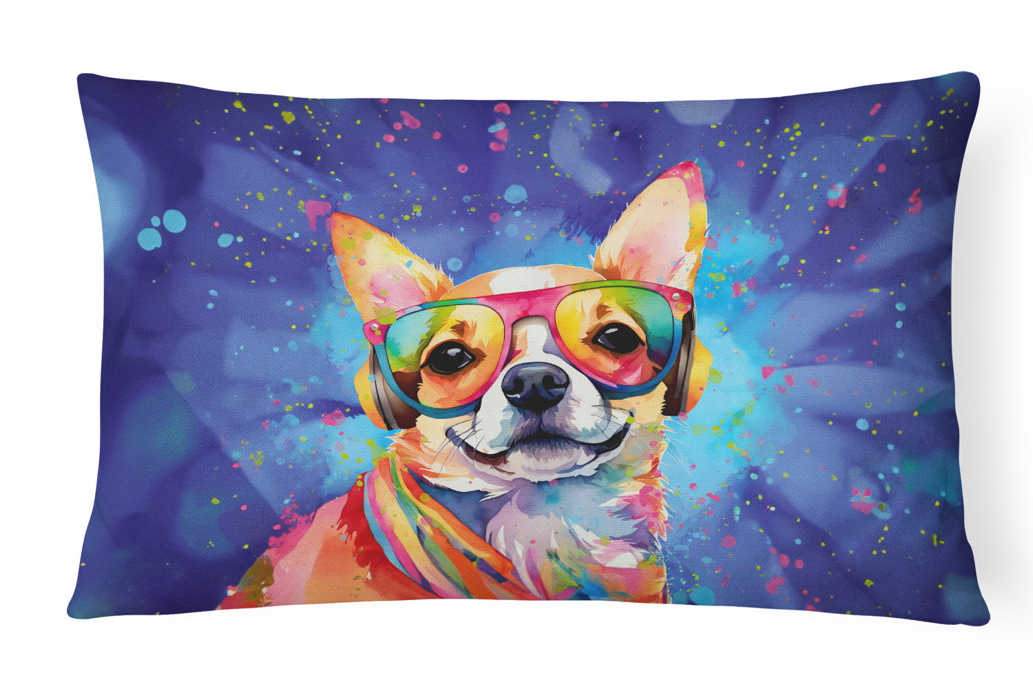 Hippie Dawg Throw Pillow Throw Pillow for Indoor Couch Bed Outdoor Patio Washable, Chihuahua 2487,12Hx16W