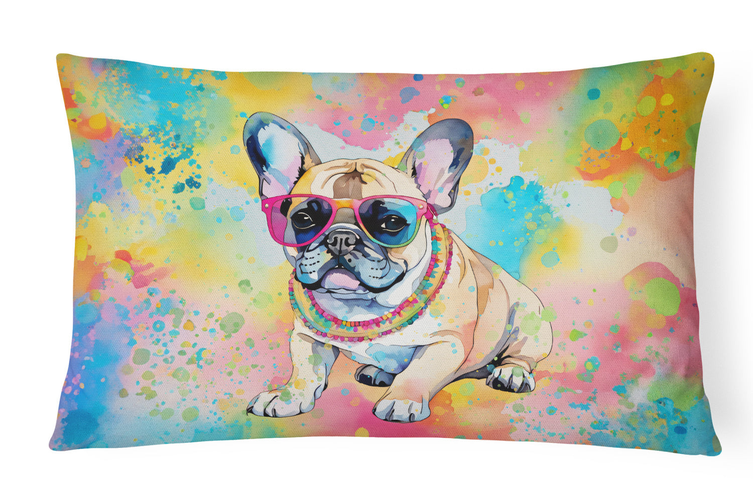 Hippie Dawg Throw Pillow Throw Pillow for Indoor Couch Bed Outdoor Patio Washable, French Bulldog 2507,12Hx16W