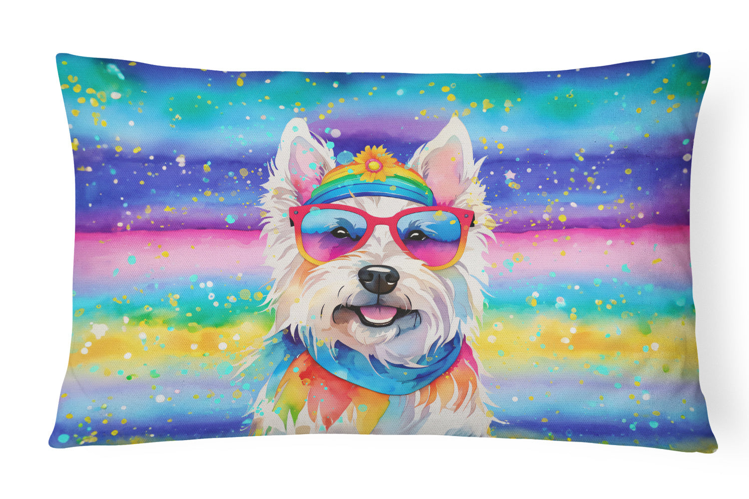 Hippie Dawg Throw Pillow Throw Pillow for Indoor Couch Bed Outdoor Patio Washable, Westie 2571,12Hx16W