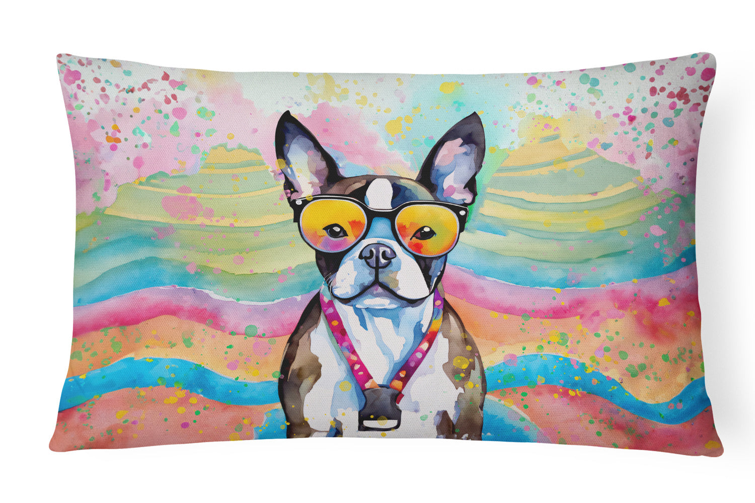 Hippie Dawg Throw Pillow Throw Pillow for Indoor Couch Bed Outdoor Patio Washable, Boston Terrier 2467,12Hx16W