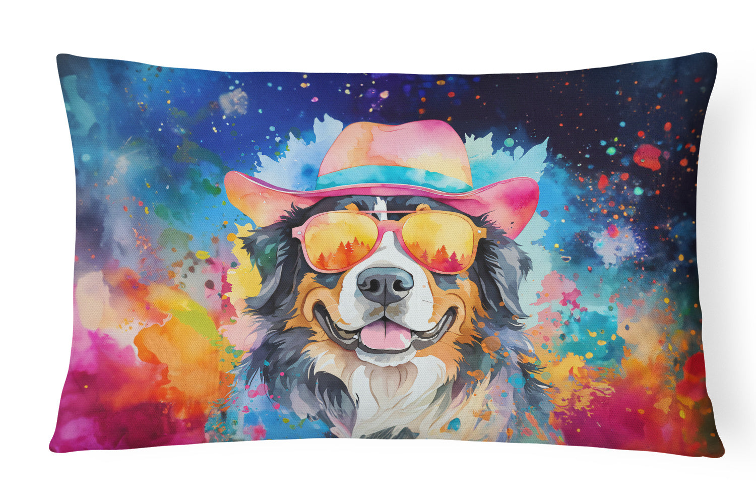 Hippie Dawg Throw Pillow Throw Pillow for Indoor Couch Bed Outdoor Patio Washable, Bernese Mountain Dog 2459,12Hx16W