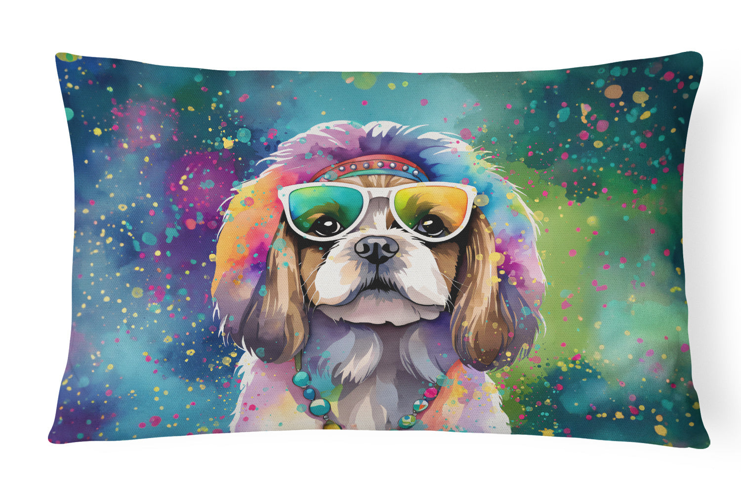 Hippie Dawg Throw Pillow Throw Pillow for Indoor Couch Bed Outdoor Patio Washable, Shih Tzu 2561,12Hx16W