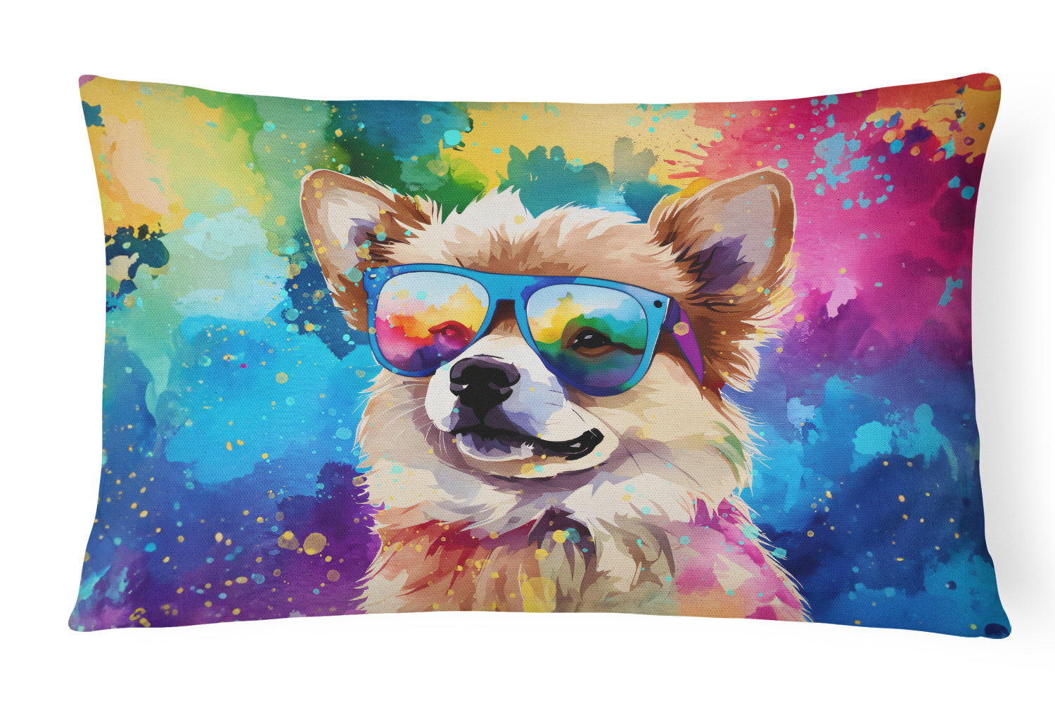 Hippie Dawg Throw Pillow Throw Pillow for Indoor Couch Bed Outdoor Patio Washable, Pomeranian 2537,12Hx16W