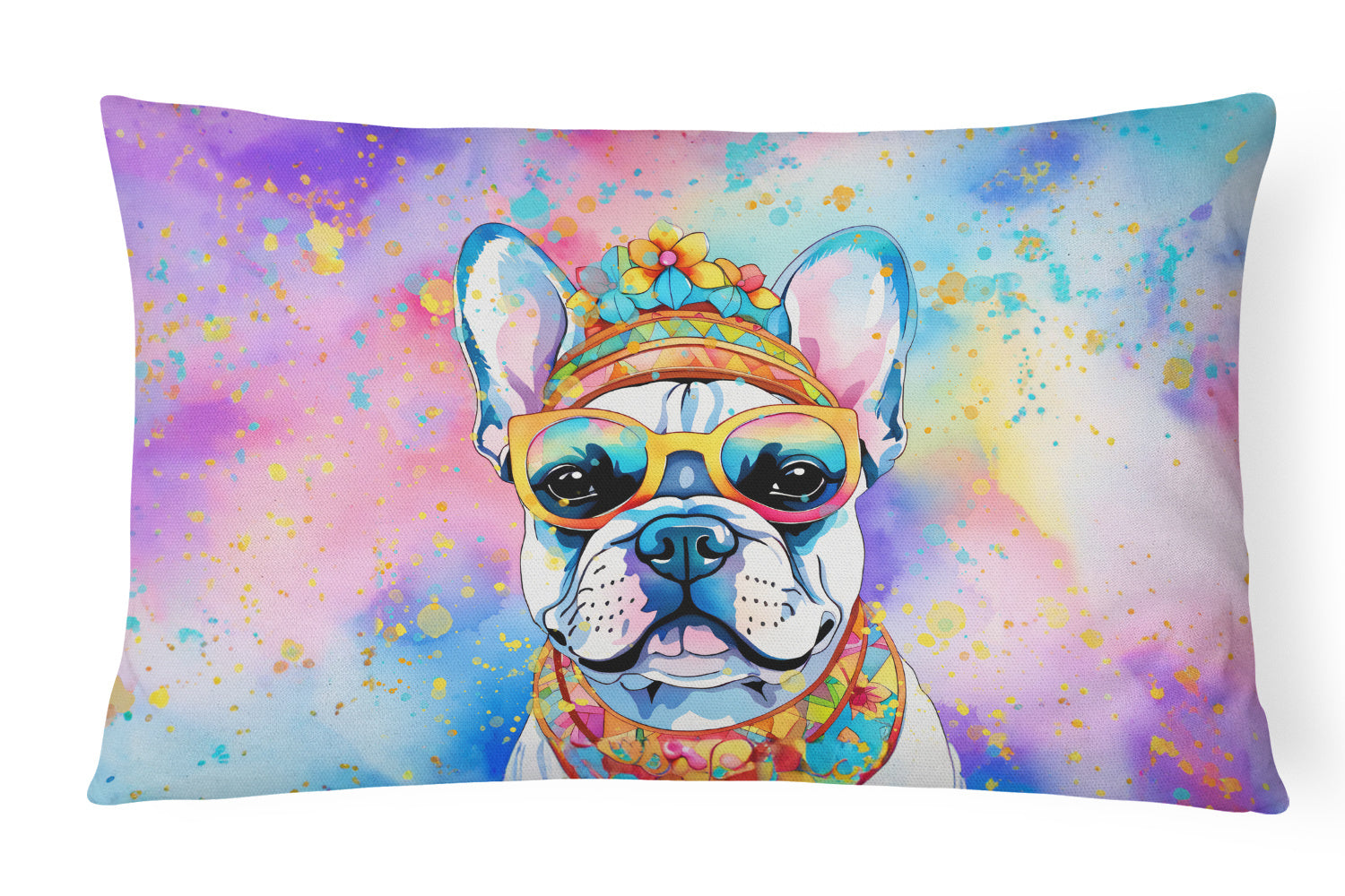 Hippie Dawg Throw Pillow Throw Pillow for Indoor Couch Bed Outdoor Patio Washable, French Bulldog 2505,12Hx16W