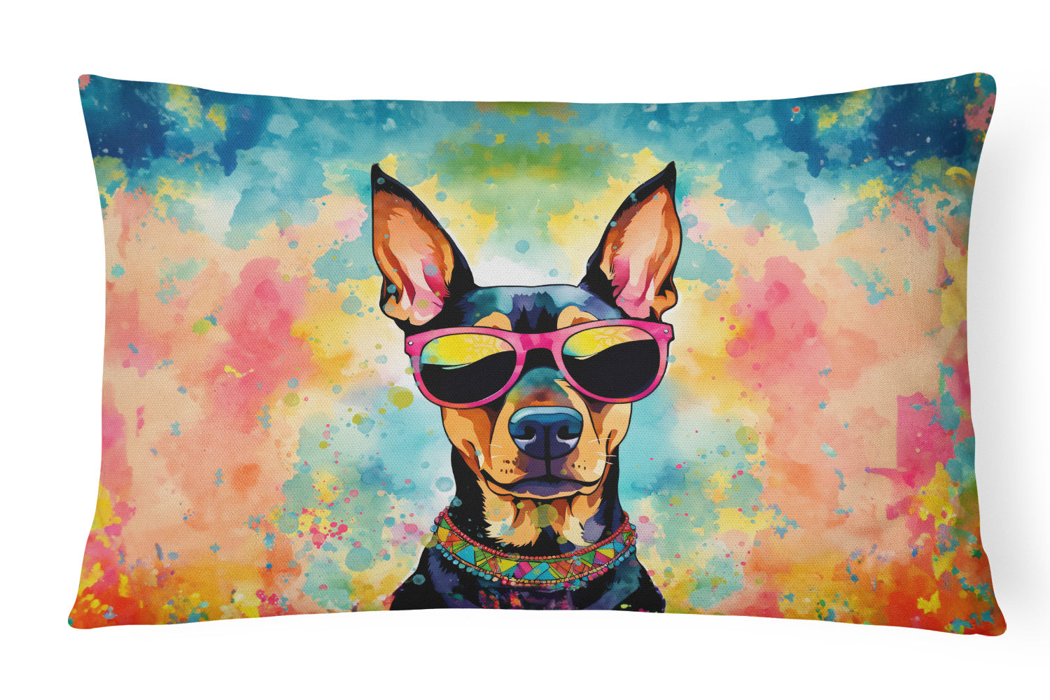 Hippie Dawg Throw Pillow Throw Pillow for Indoor Couch Bed Outdoor Patio Washable, Doberman Pinscher 2503,12Hx16W