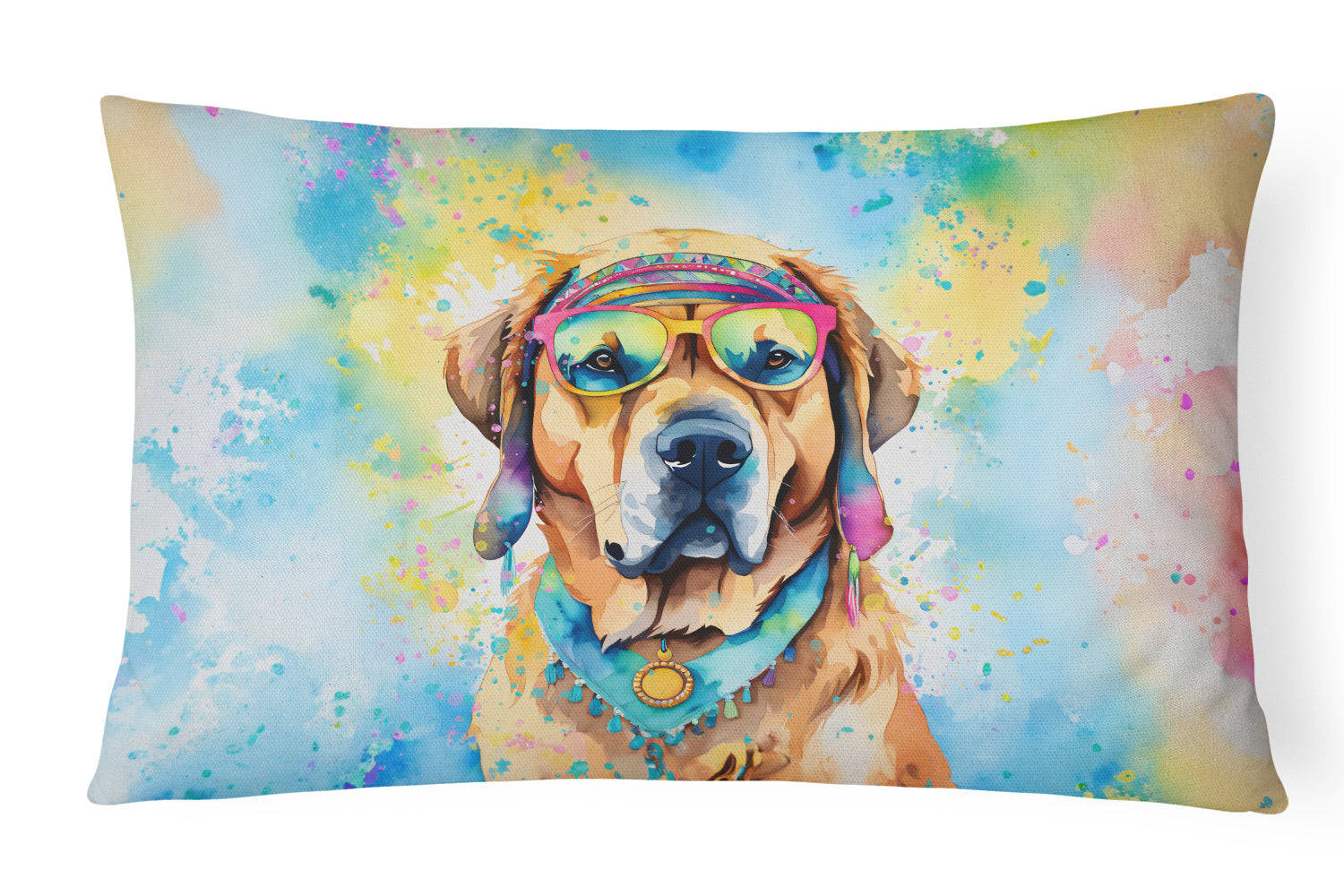 Hippie Dawg Throw Pillow Throw Pillow for Indoor Couch Bed Outdoor Patio Washable, Mastiff 2532,12Hx16W