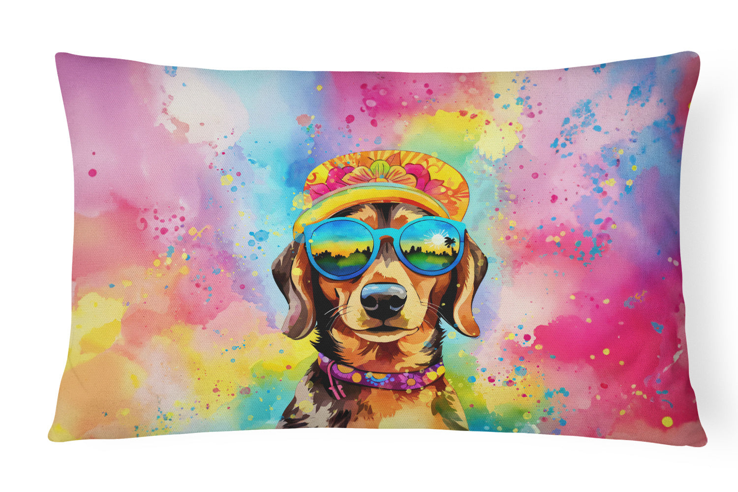 Hippie Dawg Throw Pillow Throw Pillow for Indoor Couch Bed Outdoor Patio Washable, Dachshund 2499,12Hx16W