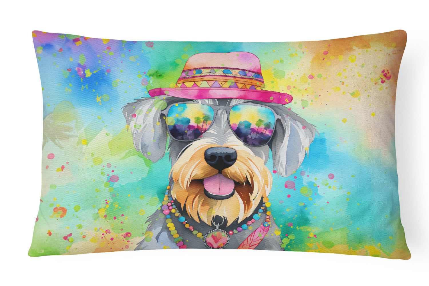 Hippie Dawg Throw Pillow Throw Pillow for Indoor Couch Bed Outdoor Patio Washable, Schnauzer 2554,12Hx16W