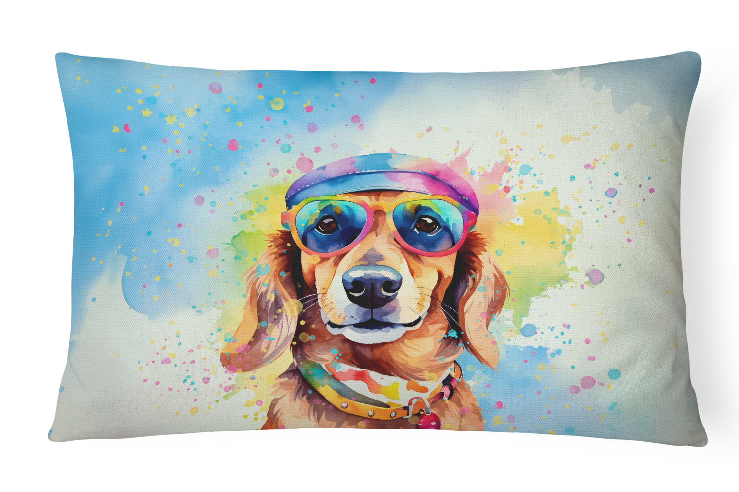 Hippie Dawg Throw Pillow Throw Pillow for Indoor Couch Bed Outdoor Patio Washable, Dachshund 2498,12Hx16W