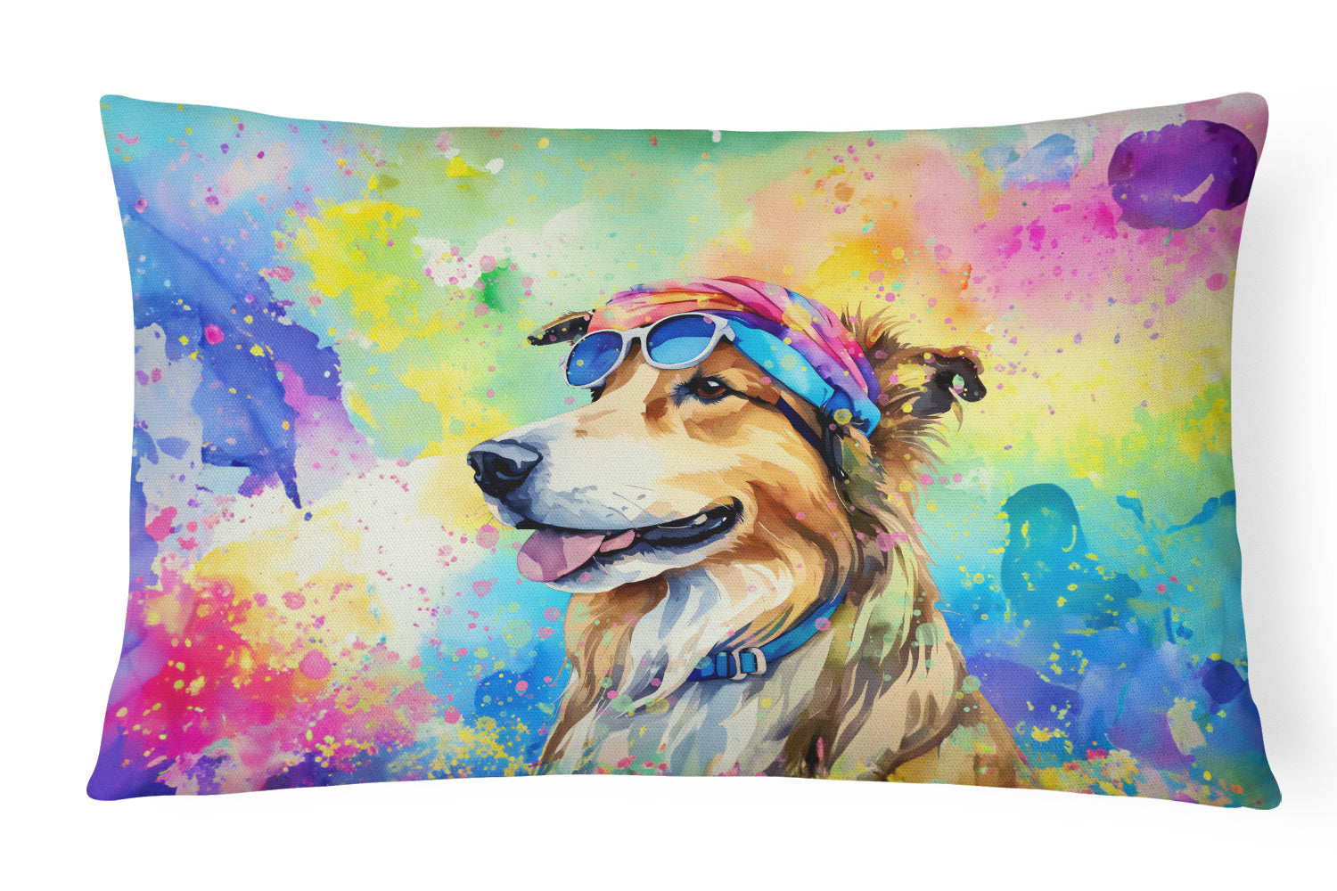 Hippie Dawg Throw Pillow Throw Pillow for Indoor Couch Bed Outdoor Patio Washable, Collie 2494,12Hx16W