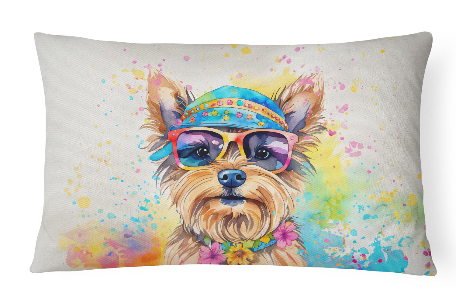 Hippie Dawg Throw Pillow Throw Pillow for Indoor Couch Bed Outdoor Patio Washable, Yorkshire Terrier 2577,12Hx16W