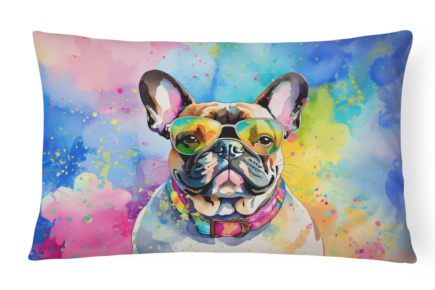 Hippie Dawg Throw Pillow Throw Pillow for Indoor Couch Bed Outdoor Patio Washable, French Bulldog 2509,12Hx16W