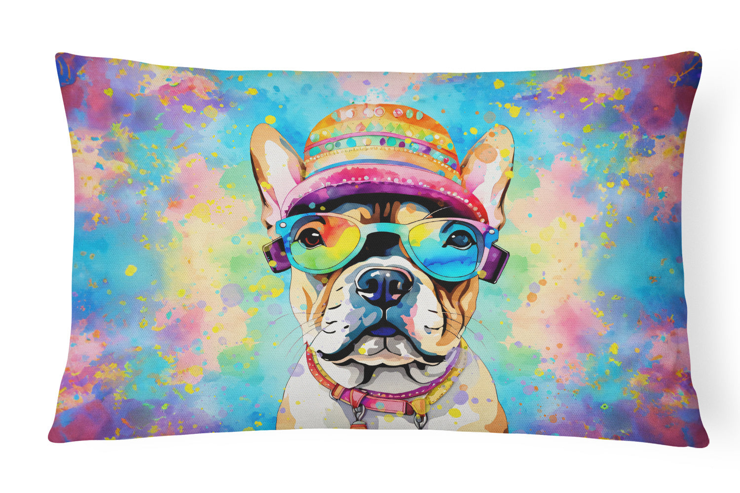 Hippie Dawg Throw Pillow Throw Pillow for Indoor Couch Bed Outdoor Patio Washable, French Bulldog 2508,12Hx16W