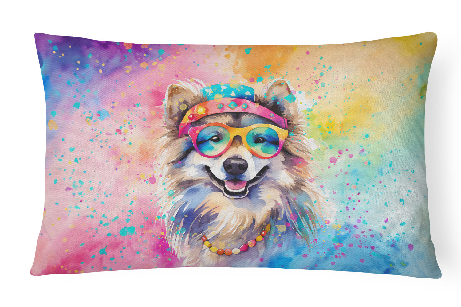 Hippie Dawg Throw Pillow Throw Pillow for Indoor Couch Bed Outdoor Patio Washable, Keeshond 2519,12Hx16W