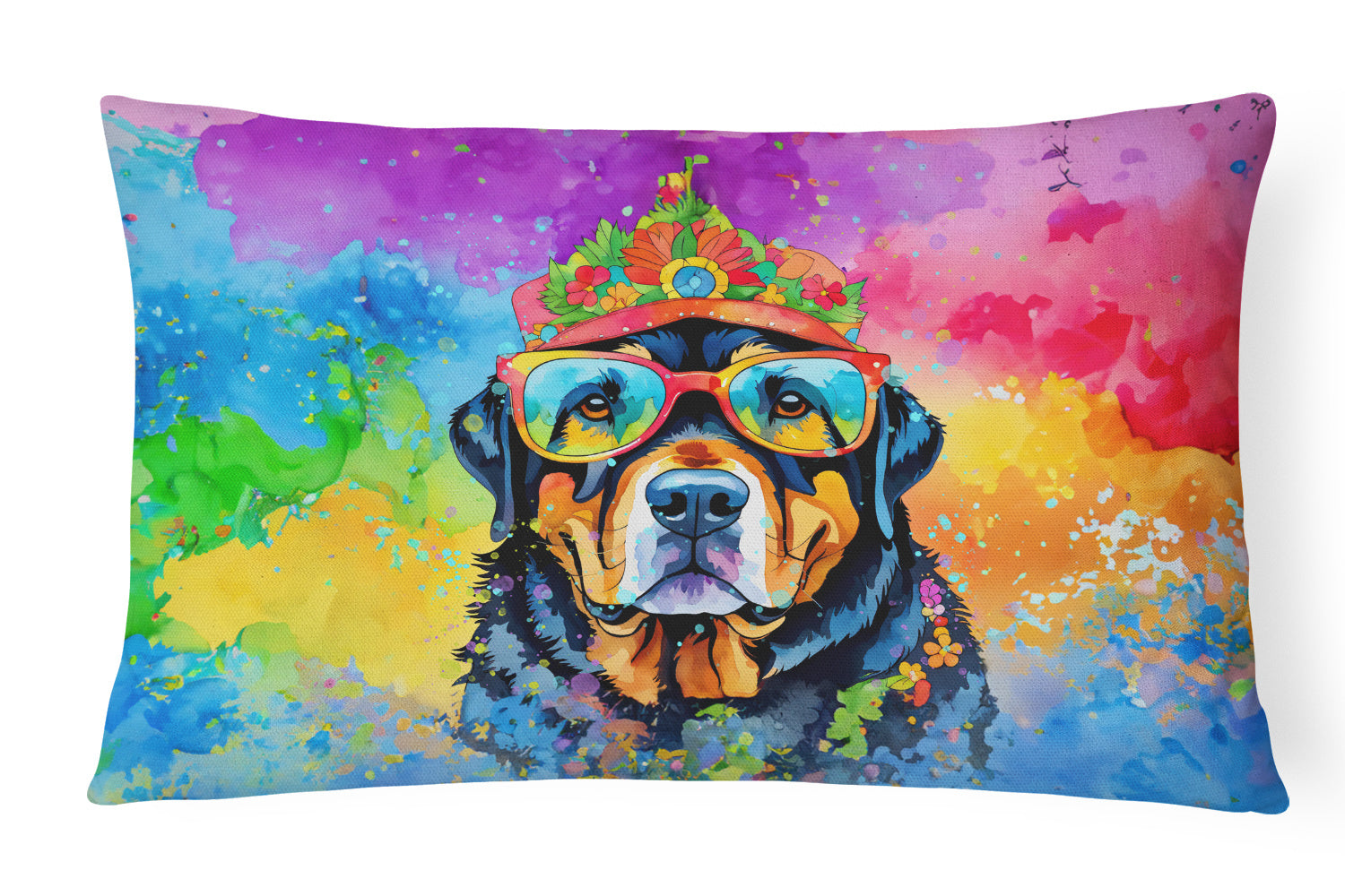 Hippie Dawg Throw Pillow Throw Pillow for Indoor Couch Bed Outdoor Patio Washable, Rottweiler 2547,12Hx16W