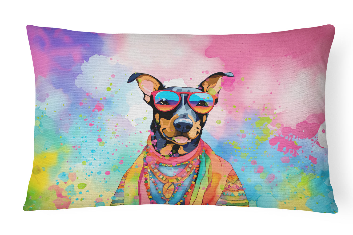 Hippie Dawg Throw Pillow Throw Pillow for Indoor Couch Bed Outdoor Patio Washable, Doberman Pinscher 2502,12Hx16W