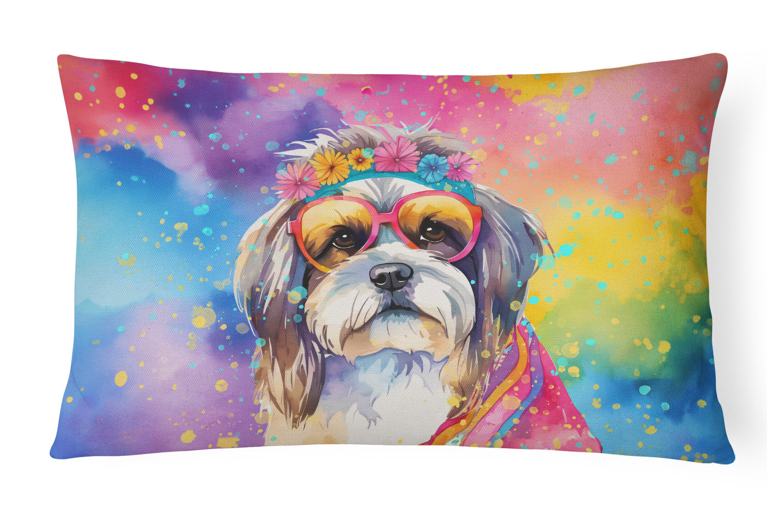 Hippie Dawg Throw Pillow Throw Pillow for Indoor Couch Bed Outdoor Patio Washable, Shih Tzu 2560,12Hx16W