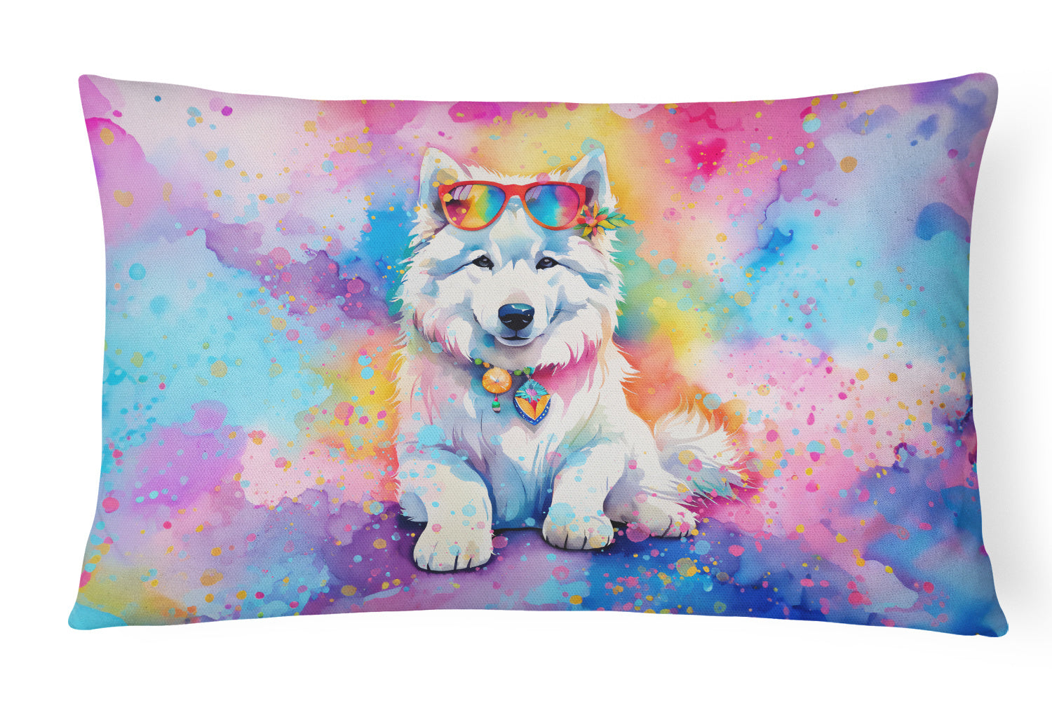 Hippie Dawg Throw Pillow Throw Pillow for Indoor Couch Bed Outdoor Patio Washable, Samoyed 2551,12Hx16W