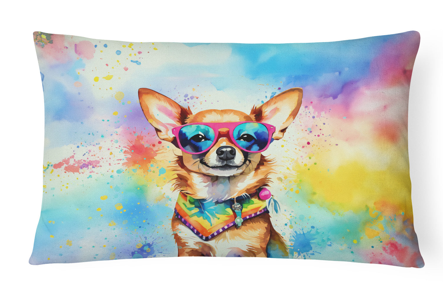 Hippie Dawg Throw Pillow Throw Pillow for Indoor Couch Bed Outdoor Patio Washable, Chihuahua 2489,12Hx16W