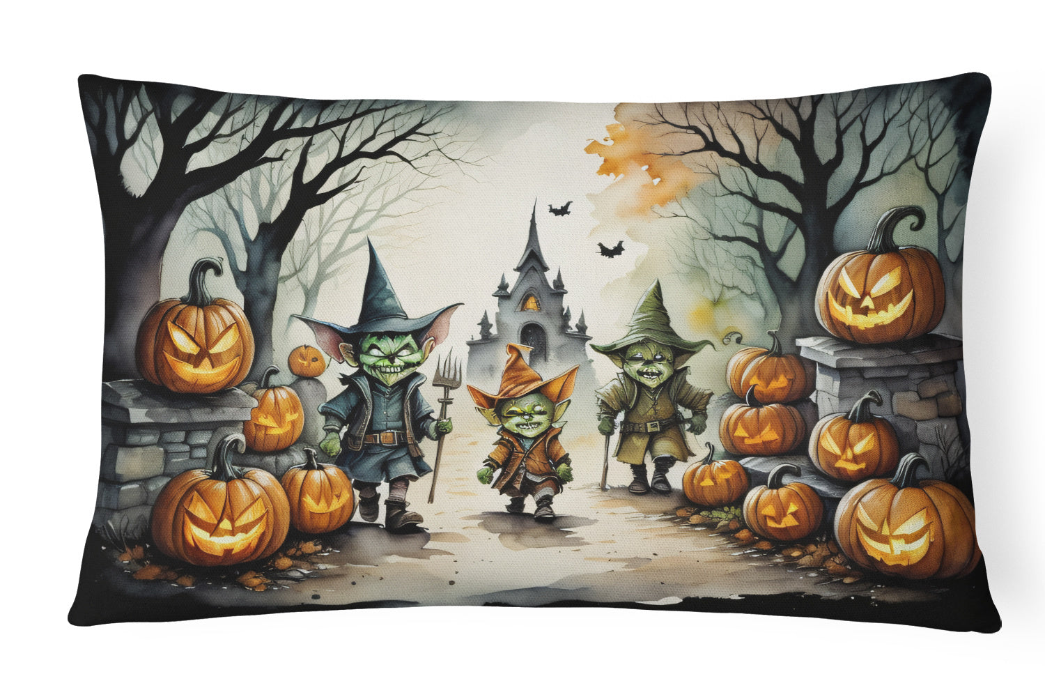 More Spooky Halloween Throw Pillow Throw Pillow for Indoor Couch Bed Outdoor Patio Washable, Goblins 2246,12Hx16W