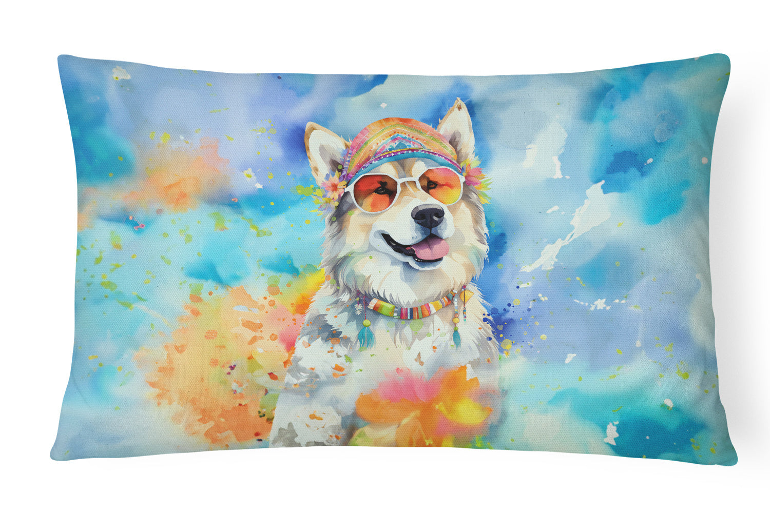 Hippie Dawg Throw Pillow Throw Pillow for Indoor Couch Bed Outdoor Patio Washable, Alaskan Malamute 2452,12Hx16W