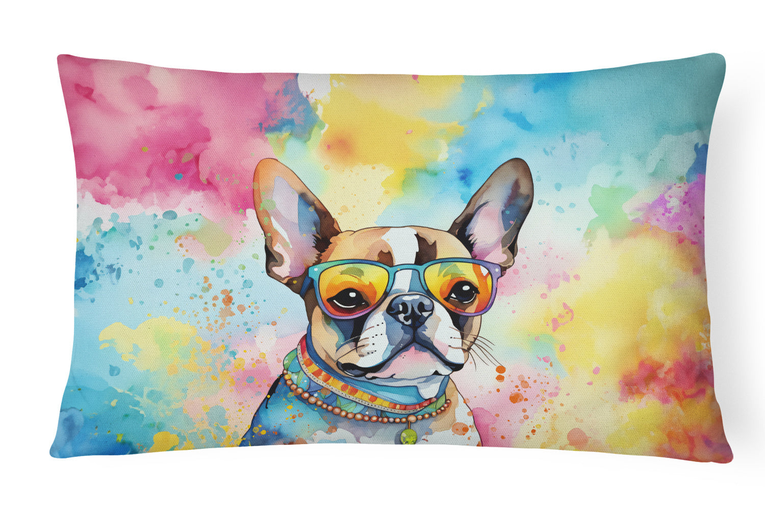 Hippie Dawg Throw Pillow Throw Pillow for Indoor Couch Bed Outdoor Patio Washable, Boston Terrier 2470,12Hx16W