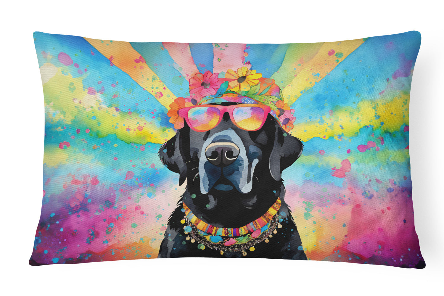 Hippie Dawg Throw Pillow Throw Pillow for Indoor Couch Bed Outdoor Patio Washable, Labrador Black 2521,12Hx16W