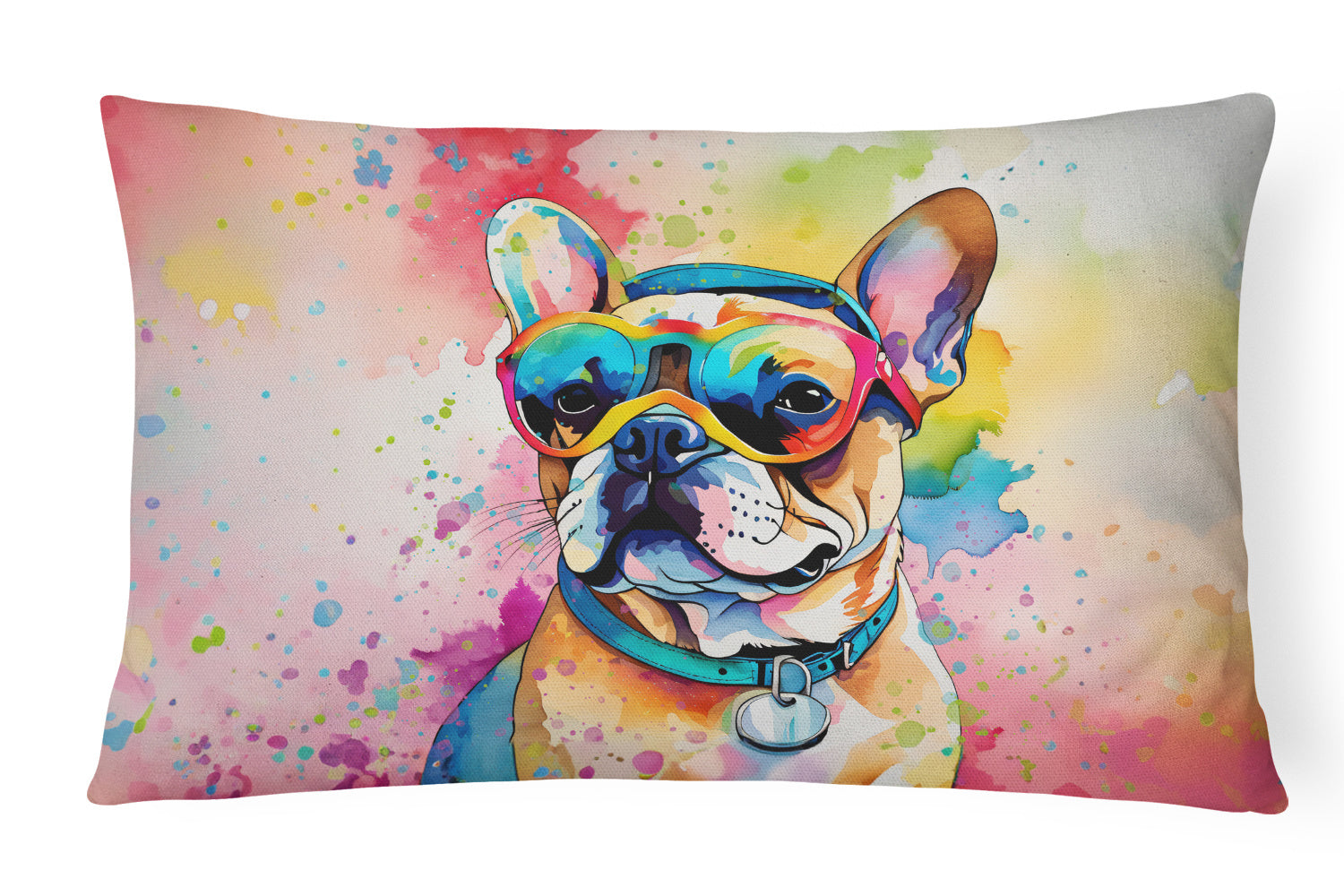 Hippie Dawg Throw Pillow Throw Pillow for Indoor Couch Bed Outdoor Patio Washable, French Bulldog 2506,12Hx16W