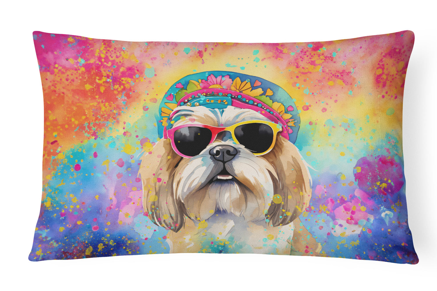 Hippie Dawg Throw Pillow Throw Pillow for Indoor Couch Bed Outdoor Patio Washable, Shih Tzu 2562,12Hx16W