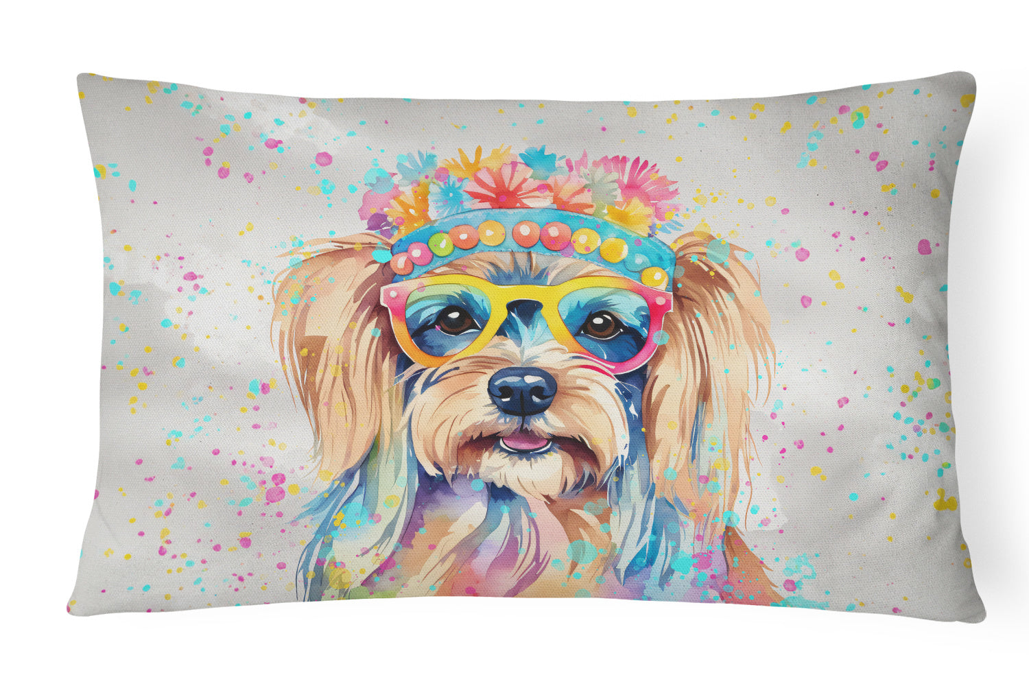 Hippie Dawg Throw Pillow Throw Pillow for Indoor Couch Bed Outdoor Patio Washable, Yorkshire Terrier 2576,12Hx16W