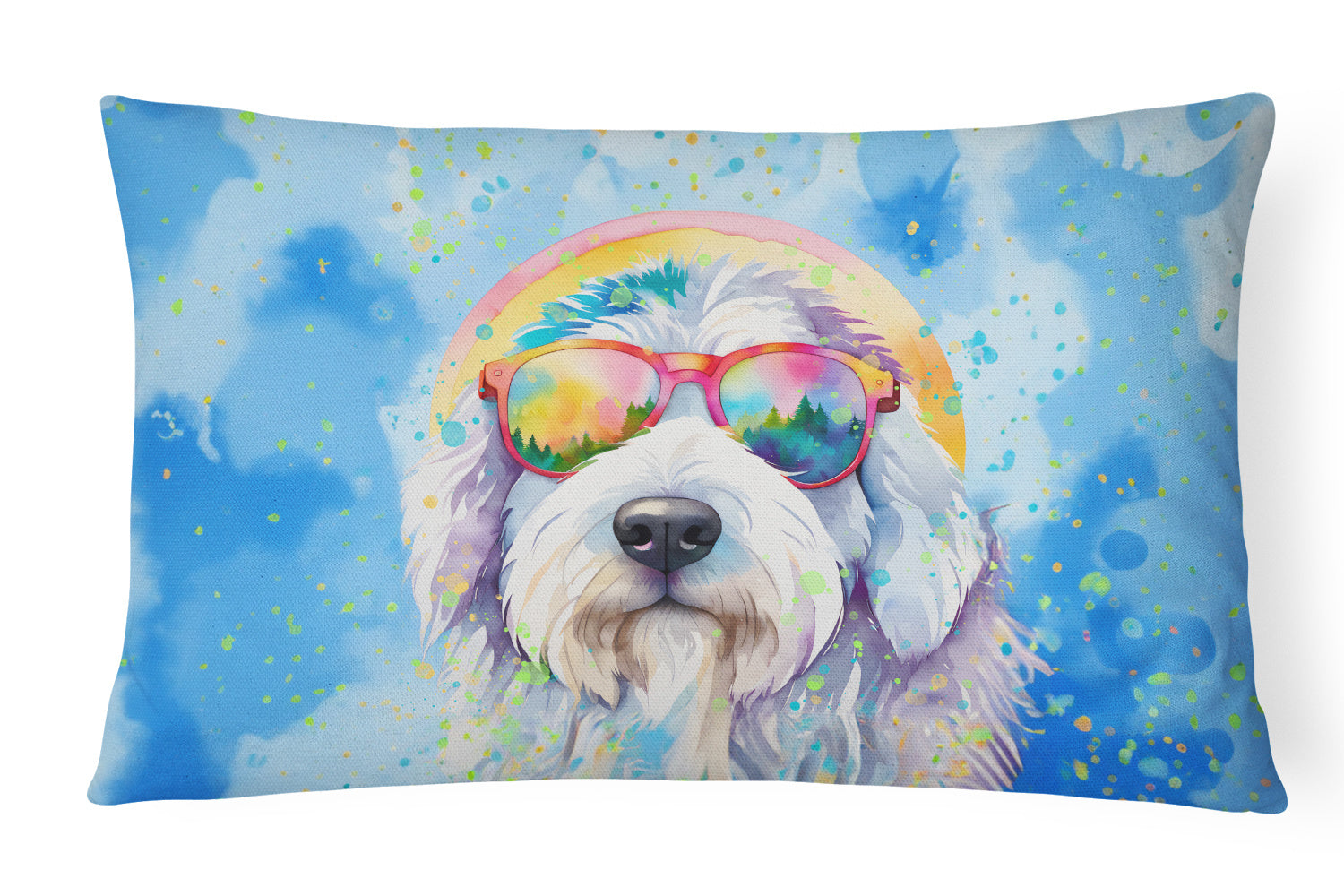 Hippie Dawg Throw Pillow Throw Pillow for Indoor Couch Bed Outdoor Patio Washable, Old English Sheepdog 2535,12Hx16W