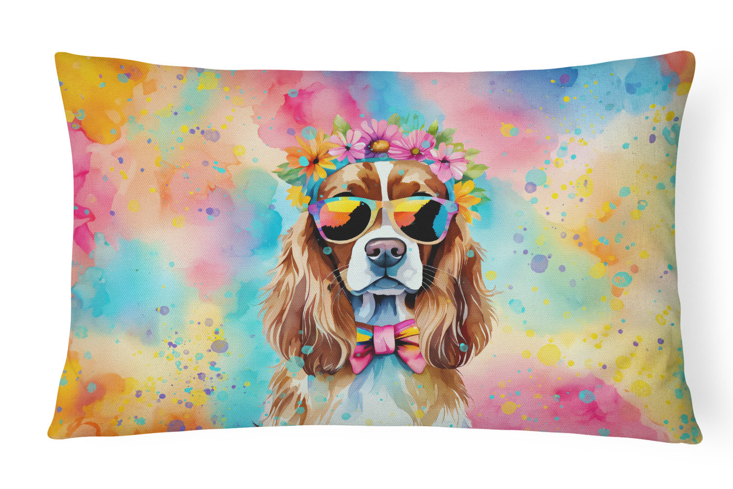 Hippie Dawg Throw Pillow Throw Pillow for Indoor Couch Bed Outdoor Patio Washable, Cavalier Spaniel 2486,12Hx16W