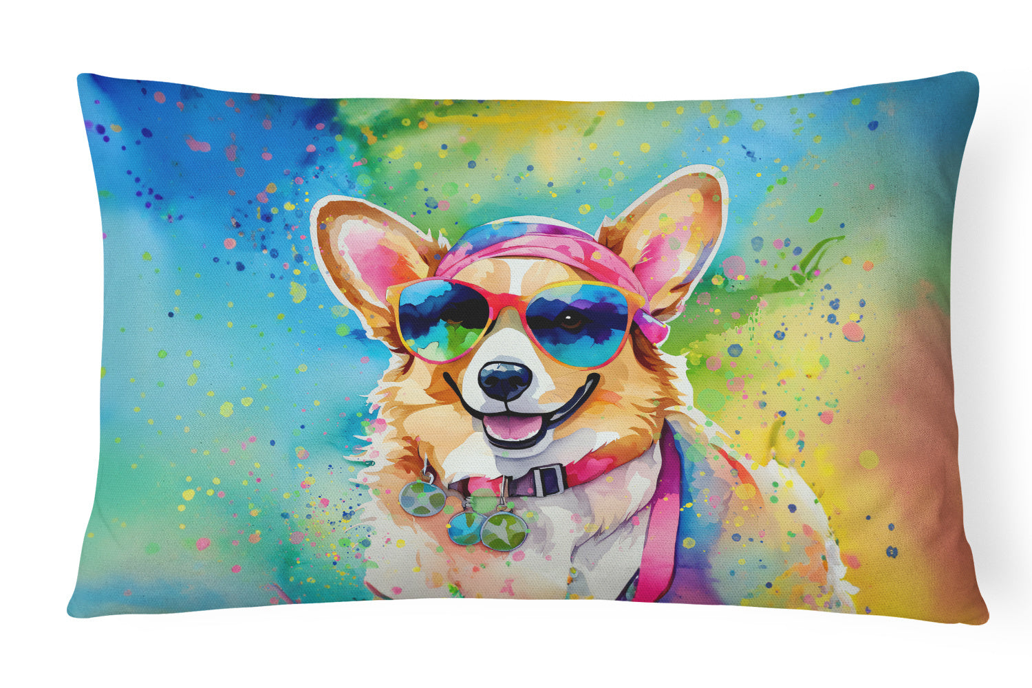 Hippie Dawg Throw Pillow Throw Pillow for Indoor Couch Bed Outdoor Patio Washable, Corgi 2496,12Hx16W