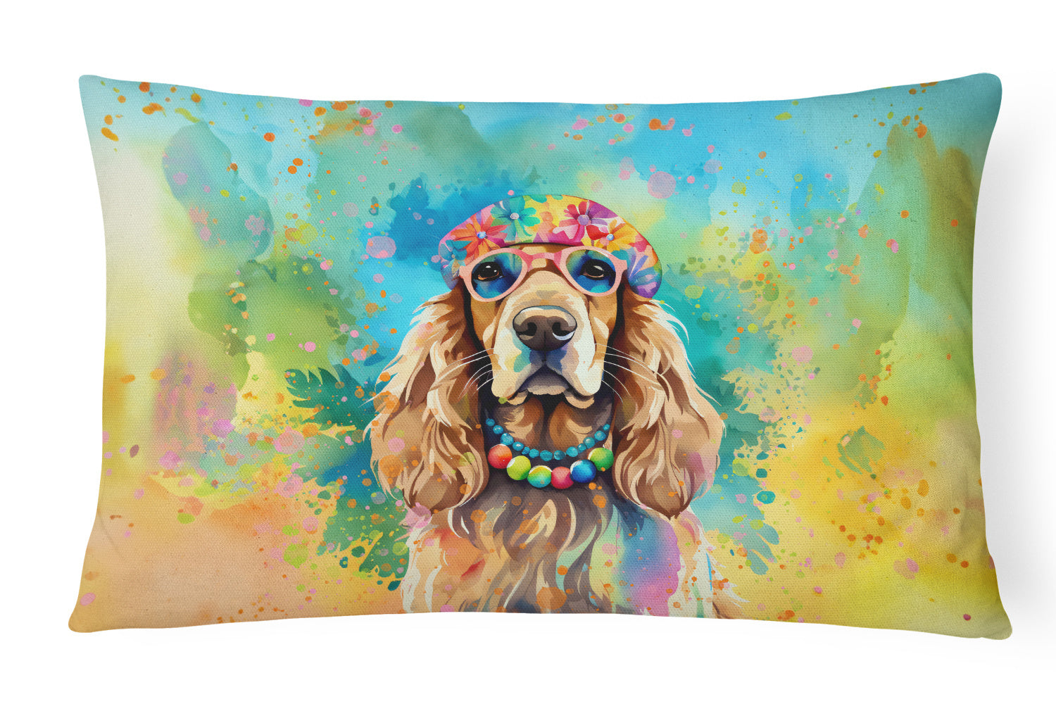 Hippie Dawg Throw Pillow Throw Pillow for Indoor Couch Bed Outdoor Patio Washable, Cocker Spaniel 2493,12Hx16W