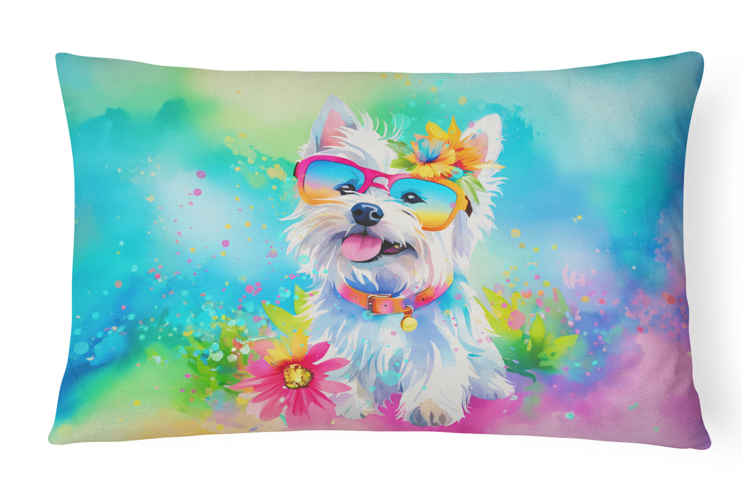 Hippie Dawg Throw Pillow Throw Pillow for Indoor Couch Bed Outdoor Patio Washable, Westie 2572,12Hx16W