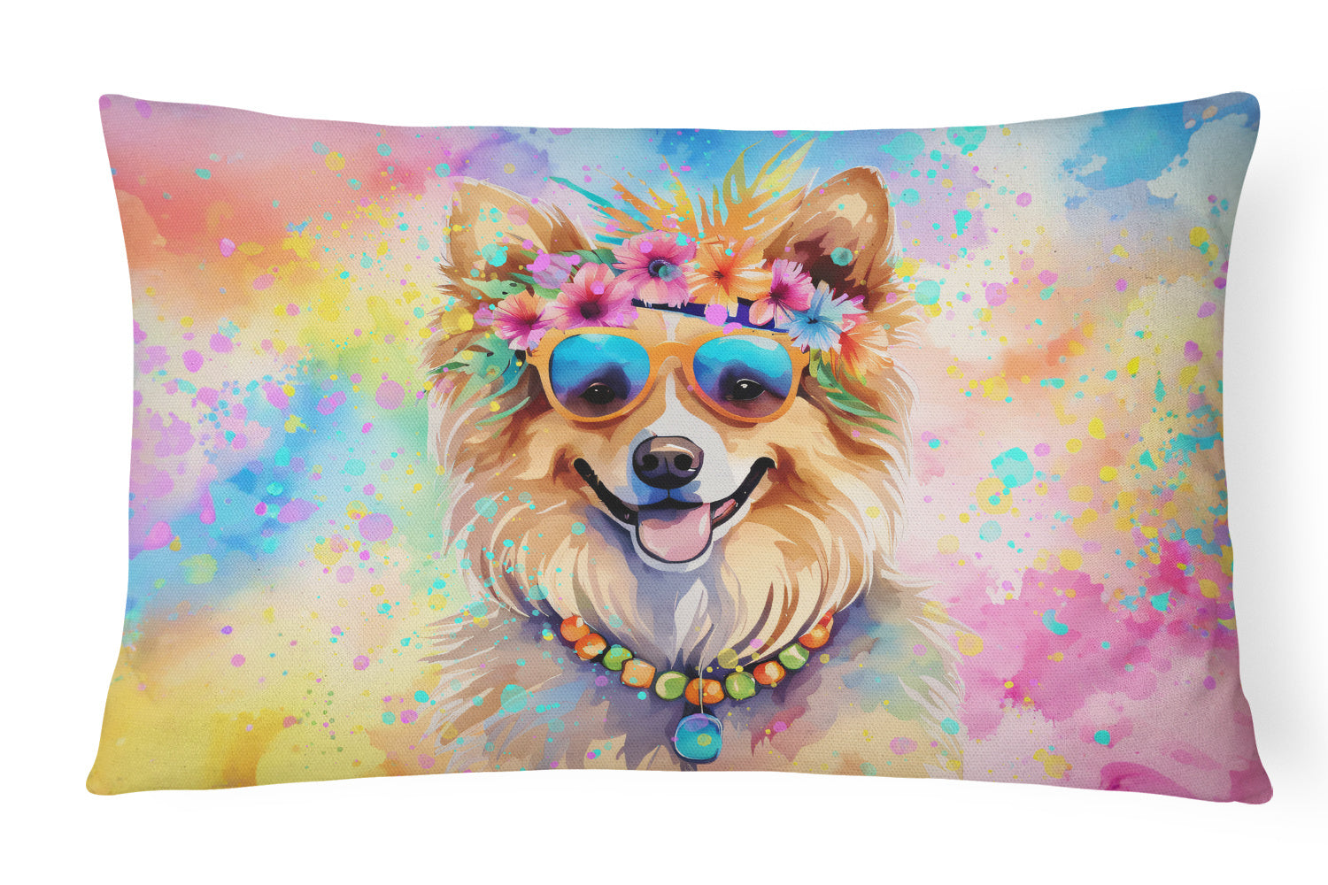 Hippie Dawg Throw Pillow Throw Pillow for Indoor Couch Bed Outdoor Patio Washable, Pomeranian 2539,12Hx16W