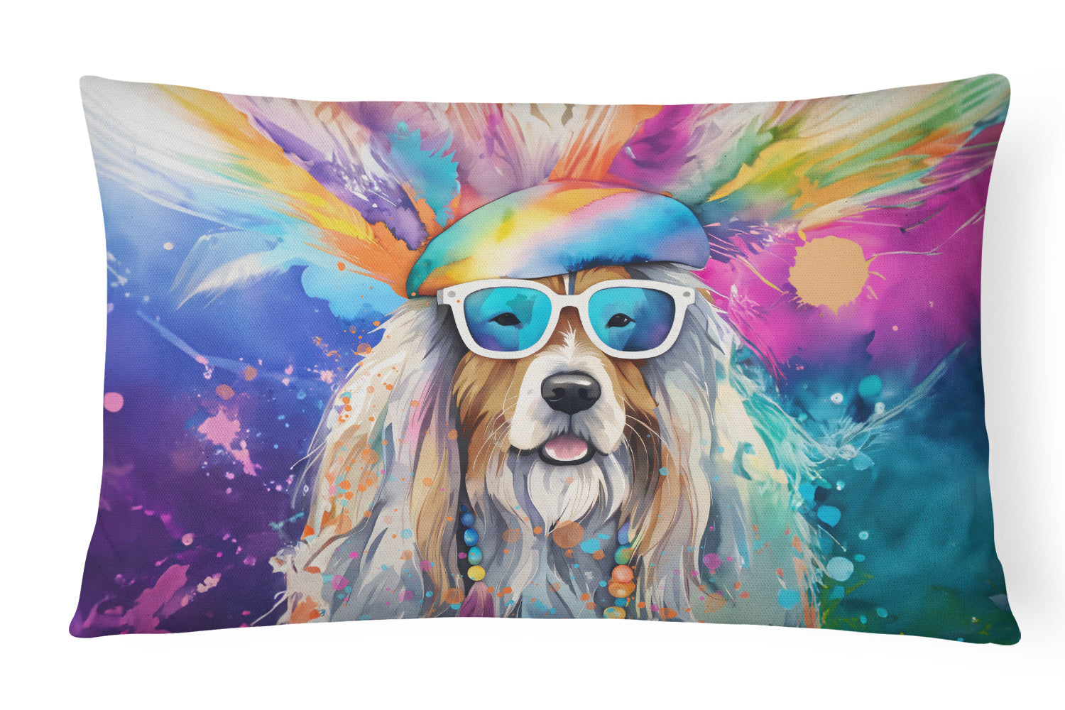 Hippie Dawg Throw Pillow Throw Pillow for Indoor Couch Bed Outdoor Patio Washable, Bearded Collie 2456,12Hx16W