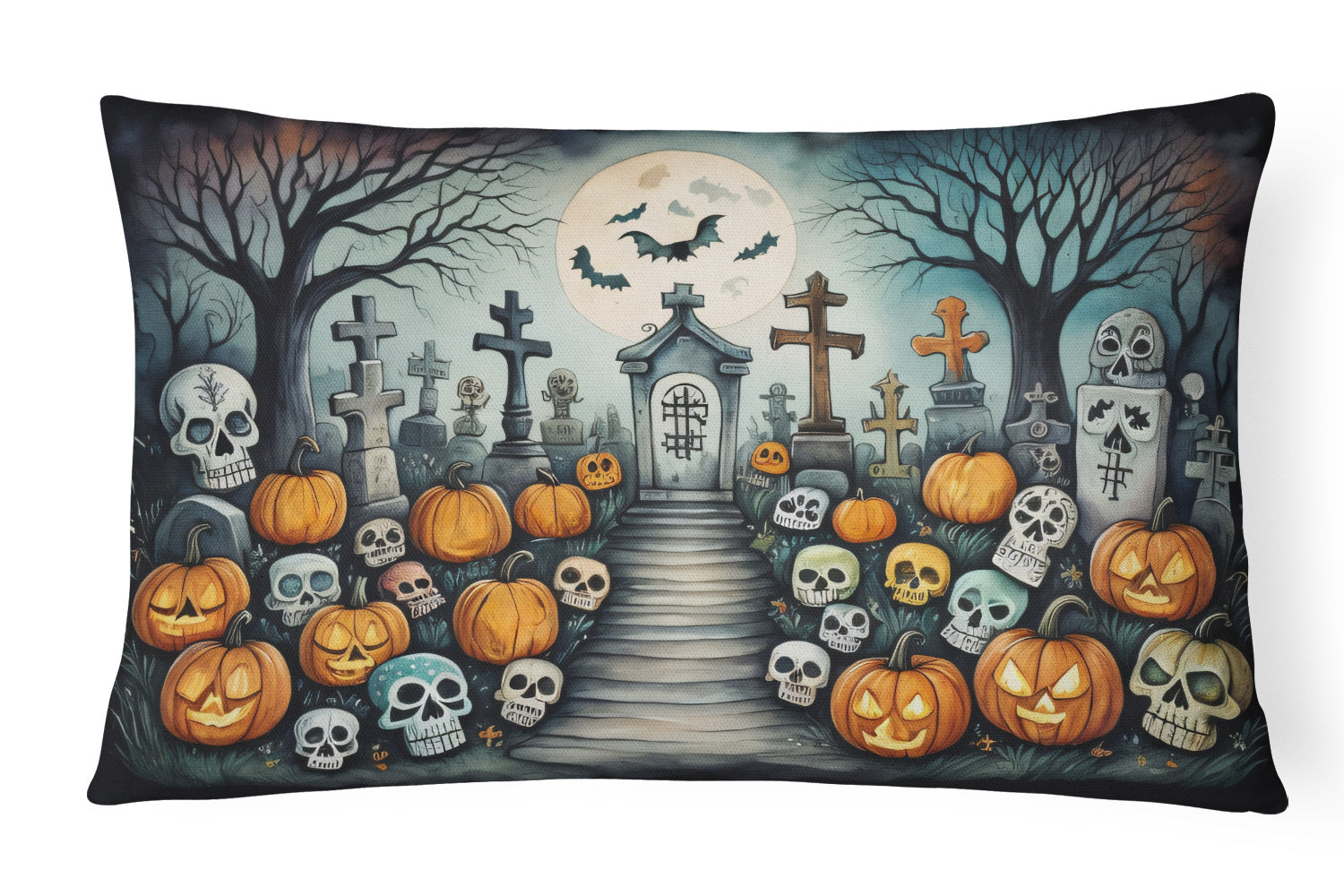 More Spooky Halloween Throw Pillow Throw Pillow for Indoor Couch Bed Outdoor Patio Washable, Calaveras Sugar Skulls 2233,12Hx16W