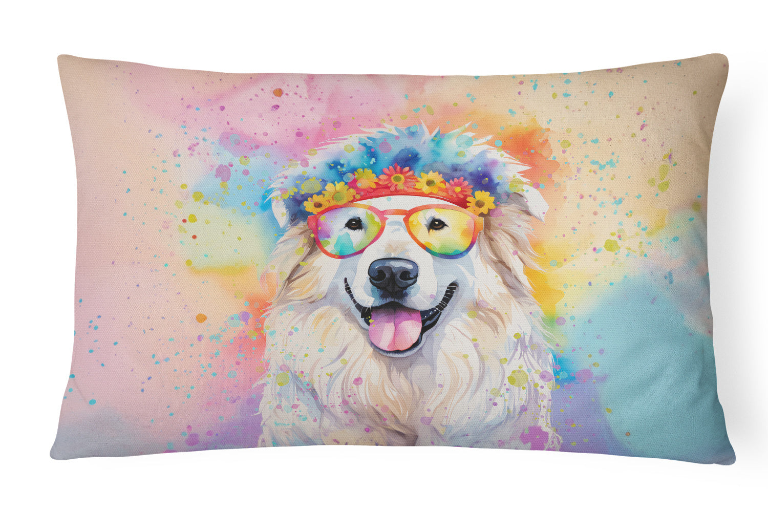 Hippie Dawg Throw Pillow Throw Pillow for Indoor Couch Bed Outdoor Patio Washable, Great Pyrenees 2517,12Hx16W