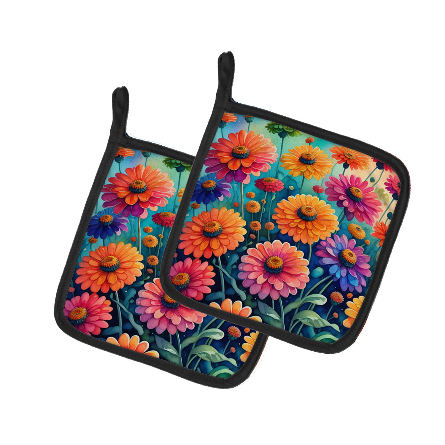 Colorful Zinnias Pair of Pot Holders Kitchen Heat Resistant Pot Holders Sets Oven Hot Pads for Cooking Baking BBQ, 7 1/2 x 7 1/2