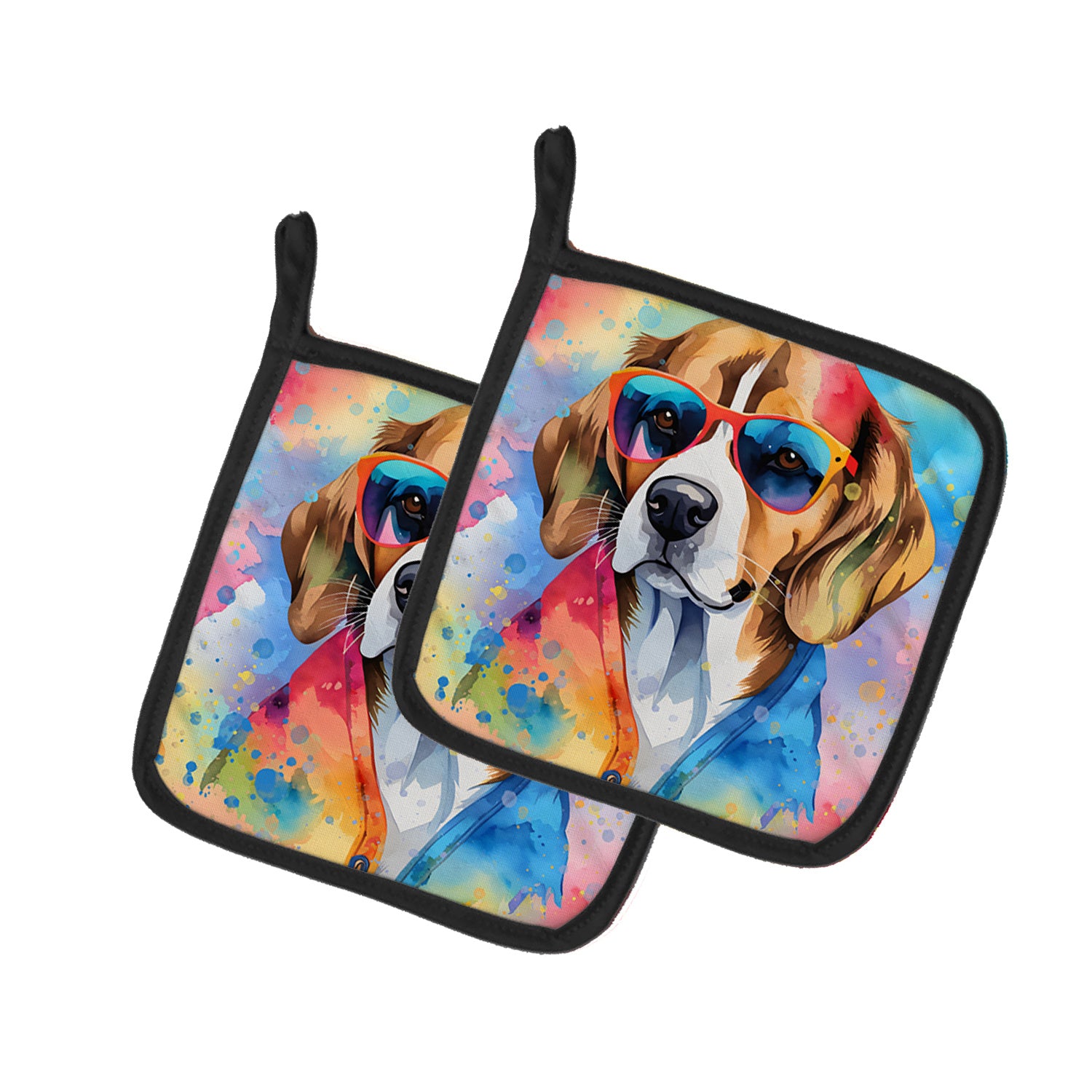 Beagle Hippie Dawg Pair of Pot Holders Kitchen Heat Resistant Pot Holders Sets Oven Hot Pads for Cooking Baking BBQ, 7 1/2 x 7 1/2