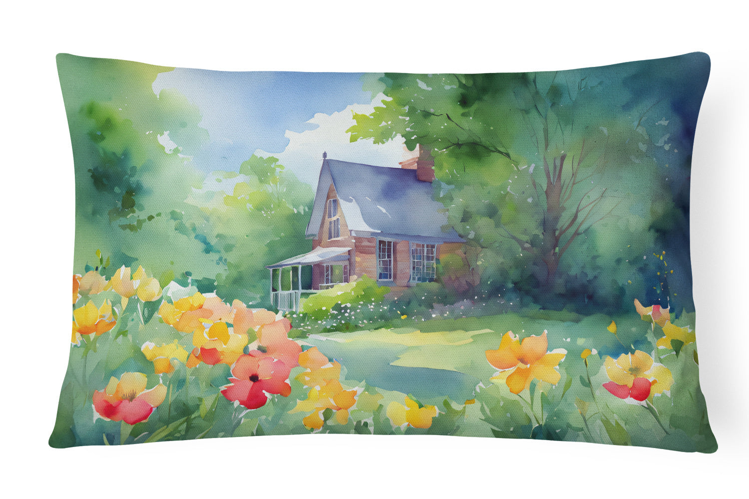 State Watercolor Flowers Throw Pillow Throw Pillow for Indoor Couch Bed Outdoor Patio Washable, Massachusetts Mayflowers 1669,12Hx16W