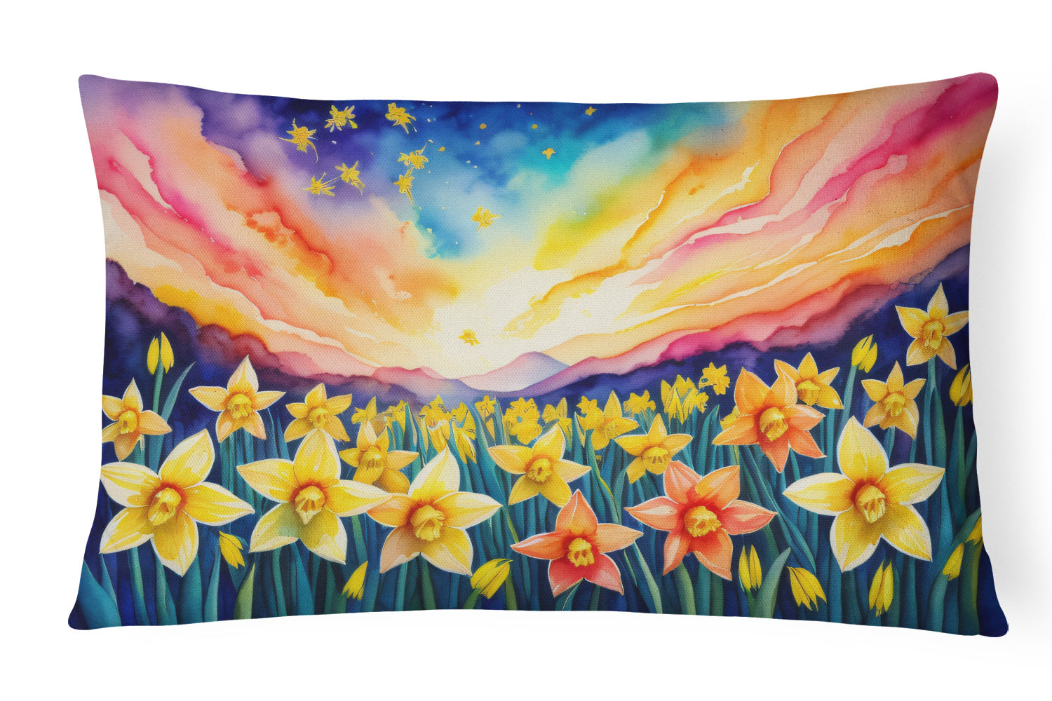 Flowers in Color Throw Pillow Throw Pillow for Indoor Couch Bed Outdoor Patio Washable, Daffodils,12Hx16W