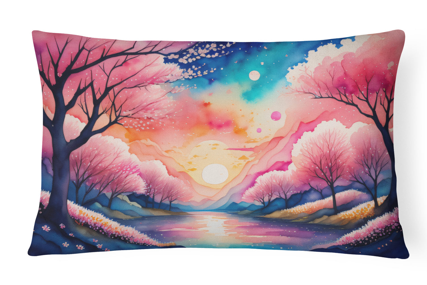 Flowers in Color Throw Pillow Throw Pillow for Indoor Couch Bed Outdoor Patio Washable, Cherry Blossom,12Hx16W