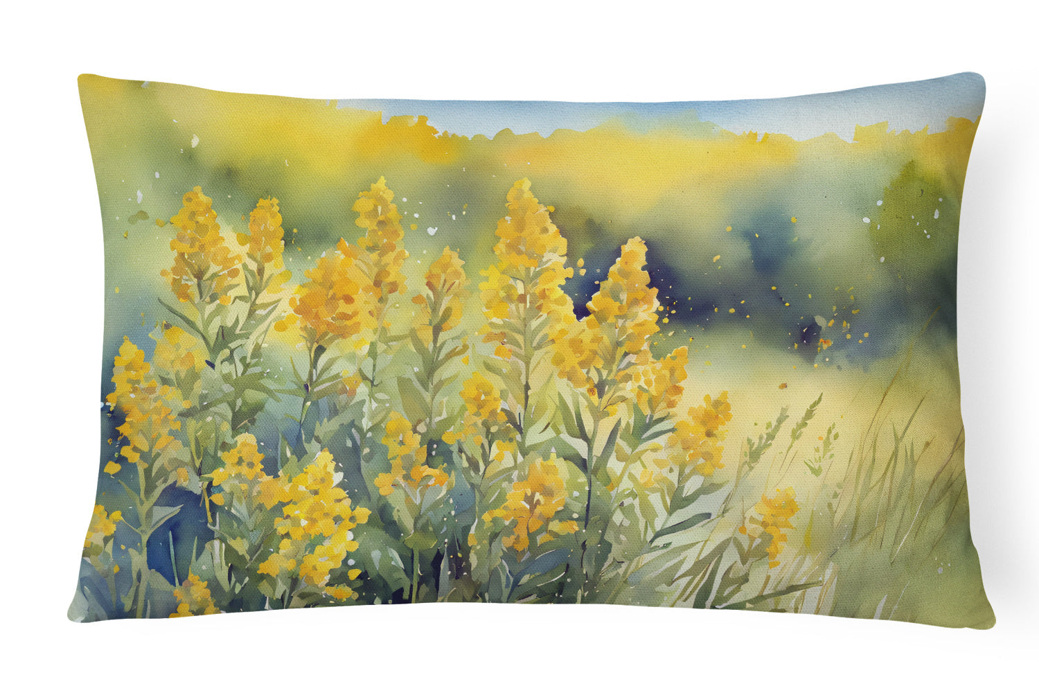 State Watercolor Flowers Throw Pillow Throw Pillow for Indoor Couch Bed Outdoor Patio Washable, Nebraska Goldenrod 1681,12Hx16W