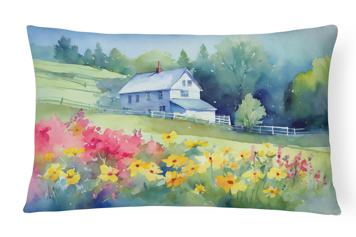 State Watercolor Flowers Throw Pillow Throw Pillow for Indoor Couch Bed Outdoor Patio Washable, Massachusetts Mayflowers 1668,12Hx16W